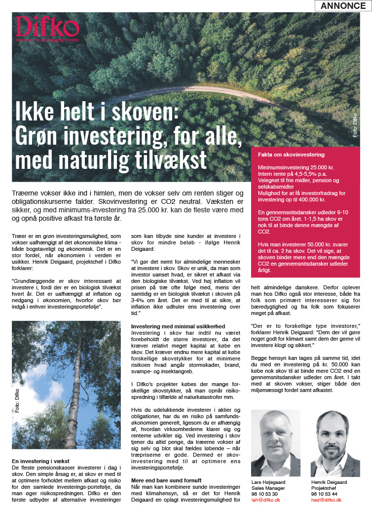 Advertorial_Difko Ikke helt i skoven. Grøn investering, for alle, med naturlig tilvækst 2021