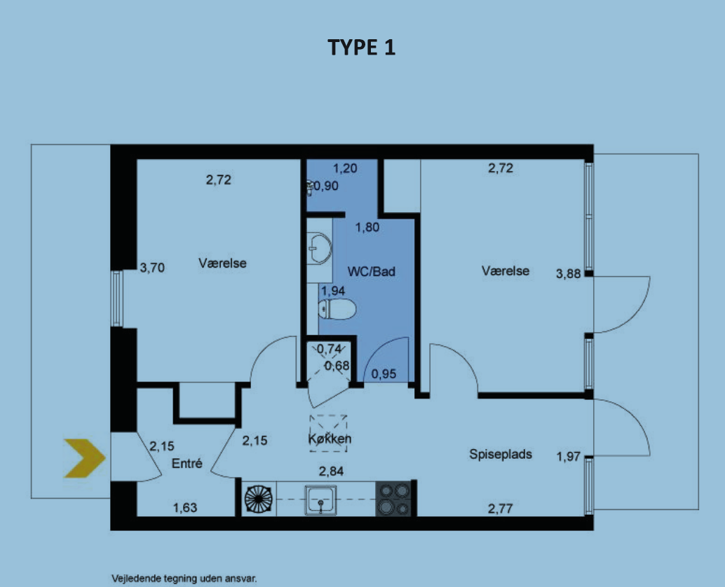 Type 1 - 3 værelses lejlighed